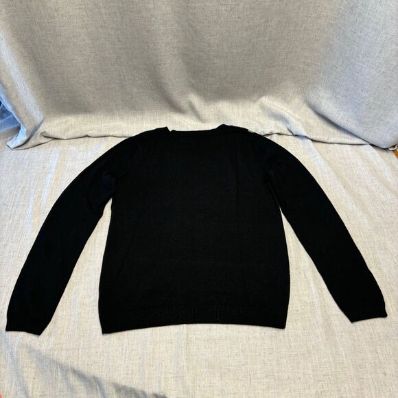 Garnet Hill Leopard Print Black Grey Wool Sweater Crew Neck Women’s Medium - Picture 10 of 12